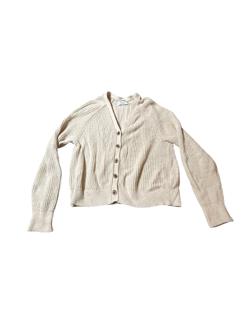 Old Navy Shaker Stitch Knit Cardigan Sweater Cream Beige V-Neck Cropped Size M
